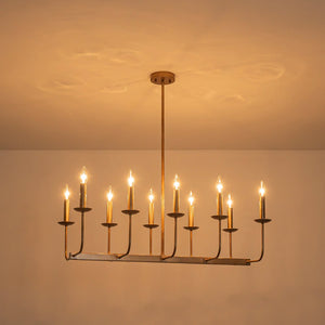 LightFixturesUSA - 10 - Light French Vintage Candle Style Linear Island Chandelier - Chandelier - Oil - Rubbed Bronze - 