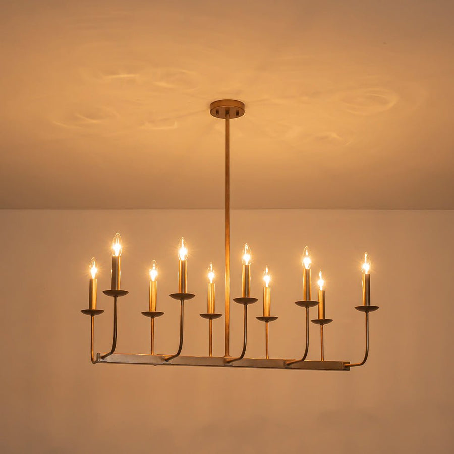 LightFixturesUSA - 10 - Light French Vintage Candle Style Linear Island Chandelier - Chandelier - Oil - Rubbed Bronze - 