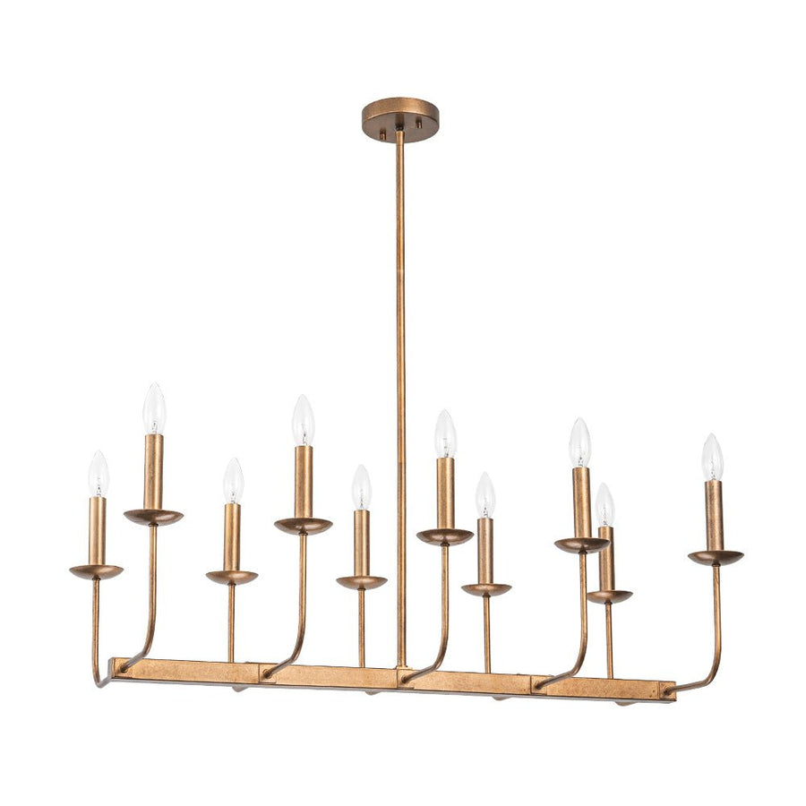 LightFixturesUSA - 10 - Light French Vintage Candle Style Linear Island Chandelier - Chandelier - Oil - Rubbed Bronze - 