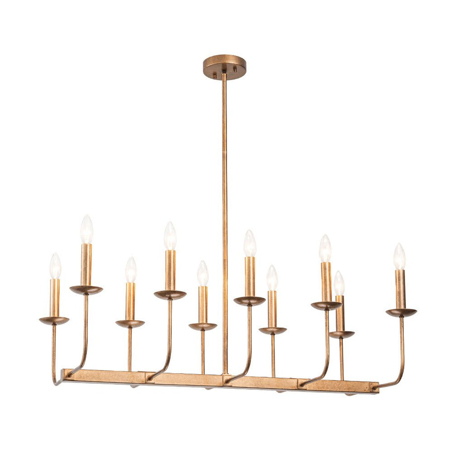LightFixturesUSA - 10 - Light French Vintage Candle Style Linear Island Chandelier - Chandelier - Oil - Rubbed Bronze - 