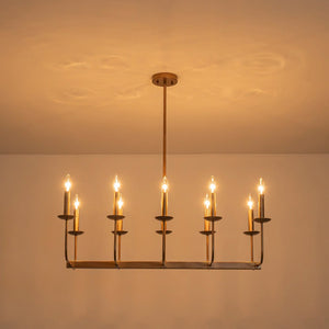 LightFixturesUSA - 10 - Light French Vintage Candle Style Linear Island Chandelier - Chandelier - Oil - Rubbed Bronze - 