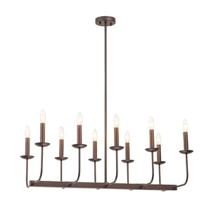 LightFixturesUSA - 10 - Light French Vintage Candle Style Linear Island Chandelier - Chandelier - Oil - Rubbed Bronze - 