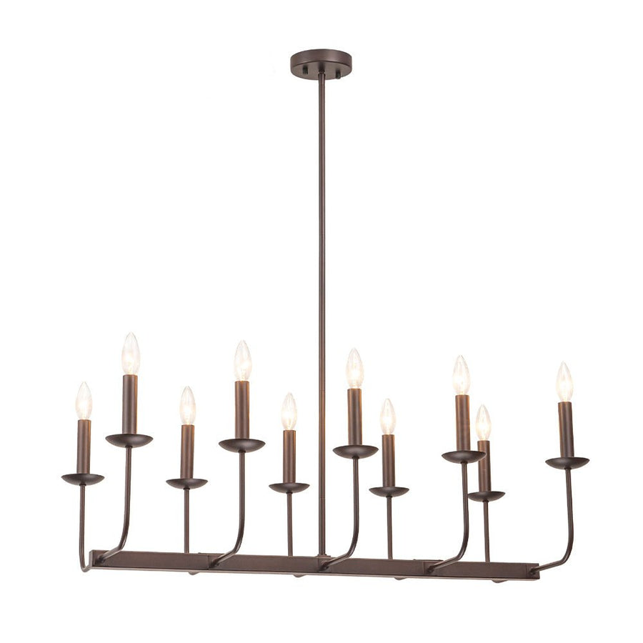 LightFixturesUSA - 10 - Light French Vintage Candle Style Linear Island Chandelier - Chandelier - Oil - Rubbed Bronze - 