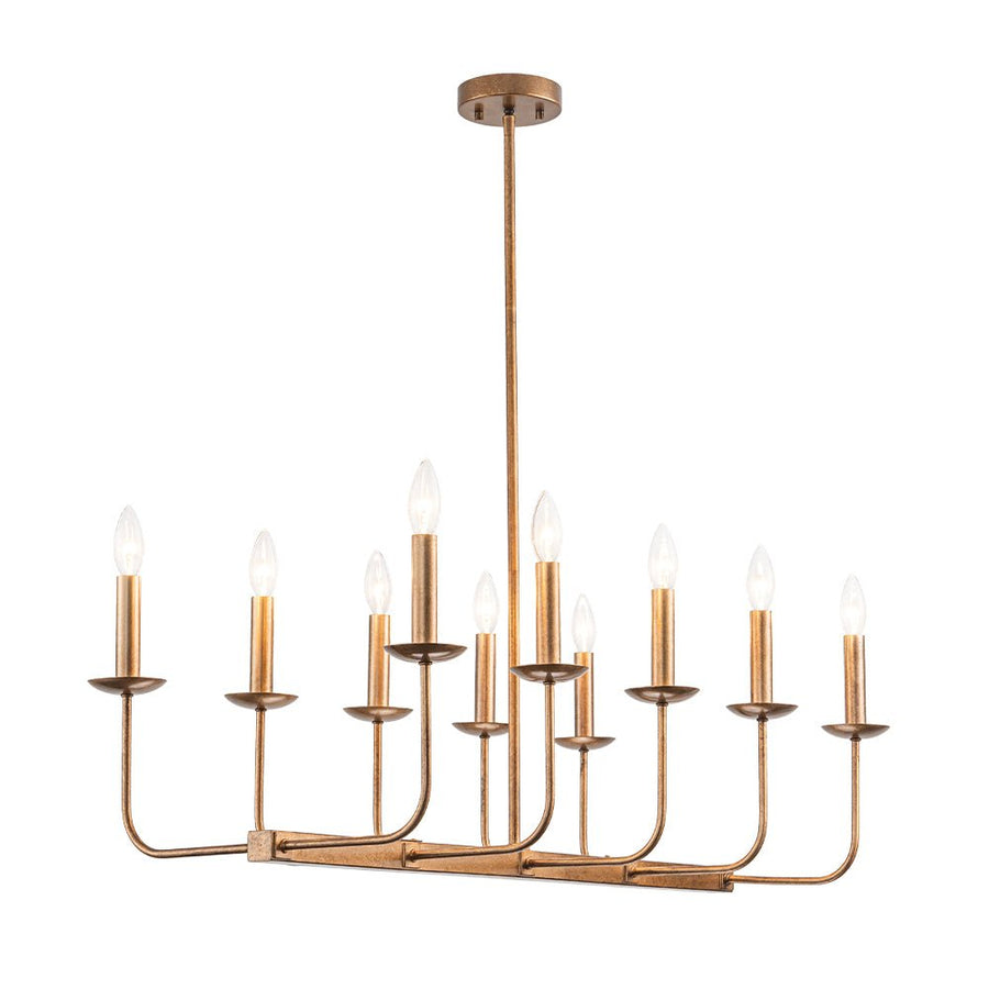 LightFixturesUSA - 10 - Light French Vintage Candle Style Linear Island Chandelier - Chandelier - Oil - Rubbed Bronze - 