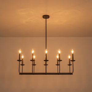 LightFixturesUSA - 10 - Light French Vintage Candle Style Linear Island Chandelier - Chandelier - Oil - Rubbed Bronze - 