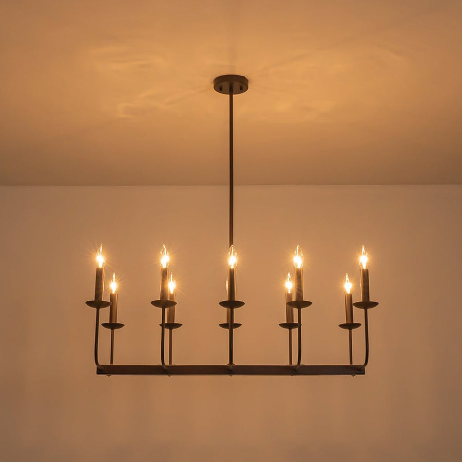 LightFixturesUSA - 10 - Light French Vintage Candle Style Linear Island Chandelier - Chandelier - Oil - Rubbed Bronze - 