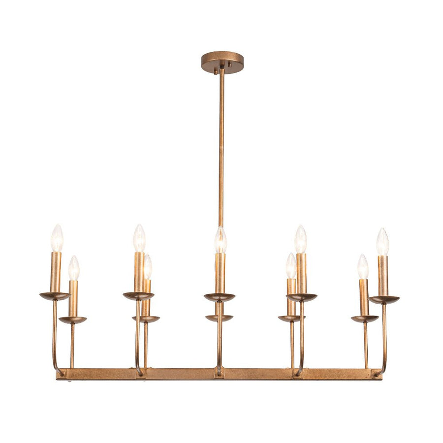 LightFixturesUSA - 10 - Light French Vintage Candle Style Linear Island Chandelier - Chandelier - Oil - Rubbed Bronze - 