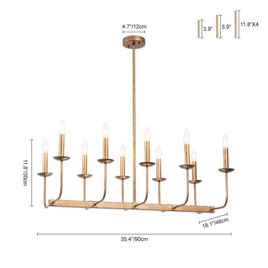 LightFixturesUSA - 10 - Light French Vintage Candle Style Linear Island Chandelier - Chandelier - Oil - Rubbed Bronze - 