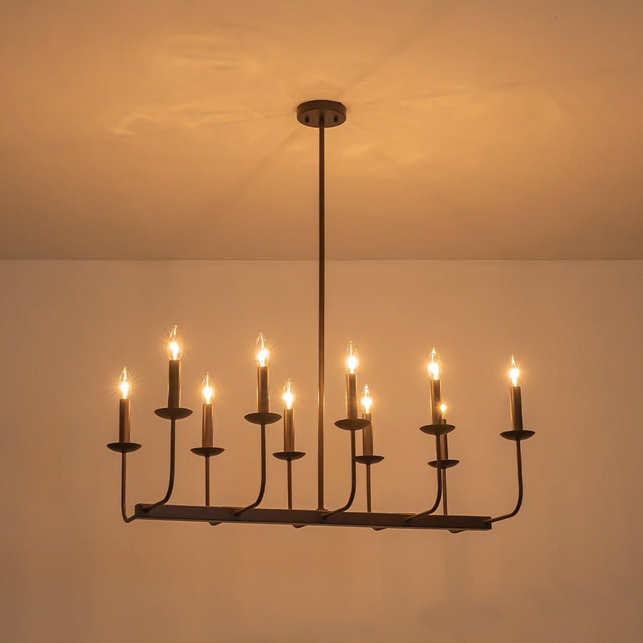 LightFixturesUSA - 10 - Light French Vintage Candle Style Linear Island Chandelier - Chandelier - Oil - Rubbed Bronze - 