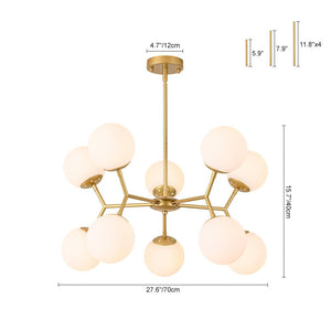 LightFixturesUSA - 10 - Light Opal Glass Globe Bubble Sputnik Branch Chandelier - Chandelier - Brass - 