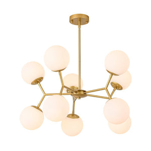 LightFixturesUSA - 10 - Light Opal Glass Globe Bubble Sputnik Branch Chandelier - Chandelier - Brass - 