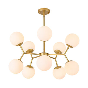 LightFixturesUSA - 10 - Light Opal Glass Globe Bubble Sputnik Branch Chandelier - Chandelier - Brass - 