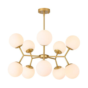 LightFixturesUSA - 10 - Light Opal Glass Globe Bubble Sputnik Branch Chandelier - Chandelier - Brass - 