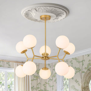 LightFixturesUSA - 10 - Light Opal Glass Globe Bubble Sputnik Branch Chandelier - Chandelier - Brass - 