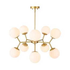 LightFixturesUSA - 10 - Light Opal Glass Globe Bubble Sputnik Branch Chandelier - Chandelier - Brass - 