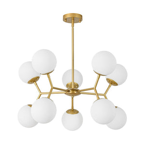 LightFixturesUSA - 10 - Light Opal Glass Globe Bubble Sputnik Branch Chandelier - Chandelier - Brass - 