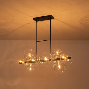 LightFixturesUSA - 12 - Light Black Brass Sputnik Glass Bubble Linear Island Pendant - Chandelier - 34 in - 