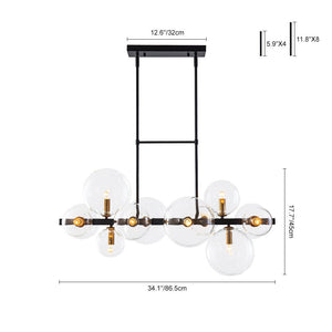 LightFixturesUSA - 12 - Light Black Brass Sputnik Glass Bubble Linear Island Pendant - Chandelier - 34 in - 