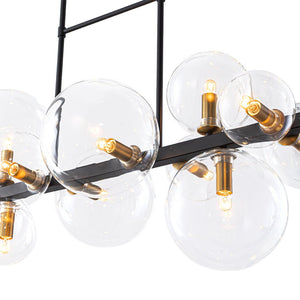 LightFixturesUSA - 12 - Light Black Brass Sputnik Glass Bubble Linear Island Pendant - Chandelier - 34 in - 
