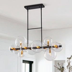 LightFixturesUSA - 12 - Light Black Brass Sputnik Glass Bubble Linear Island Pendant - Chandelier - 34 in - 