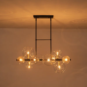 LightFixturesUSA - 12 - Light Black Brass Sputnik Glass Bubble Linear Island Pendant - Chandelier - 34 in - 