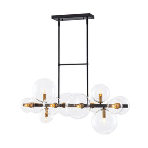 LightFixturesUSA - 12 - Light Black Brass Sputnik Glass Bubble Linear Island Pendant - Chandelier - 34 in - 