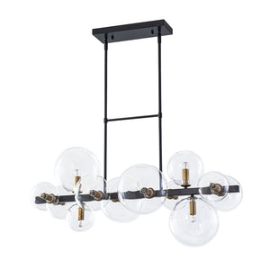 LightFixturesUSA - 12 - Light Black Brass Sputnik Glass Bubble Linear Island Pendant - Chandelier - 34 in - 
