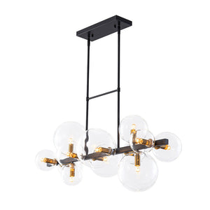 LightFixturesUSA - 12 - Light Black Brass Sputnik Glass Bubble Linear Island Pendant - Chandelier - 34 in - 