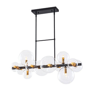 LightFixturesUSA - 12 - Light Black Brass Sputnik Glass Bubble Linear Island Pendant - Chandelier - 34 in - 