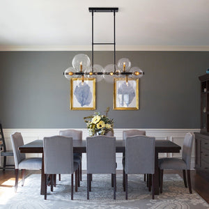 LightFixturesUSA - 12 - Light Black Brass Sputnik Glass Bubble Linear Island Pendant - Chandelier - 34 in - 
