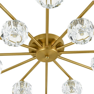 LightFixturesUSA-12-Light Brass Faceted Crystal Sputnik Semi Flush Chandelier-Ceiling Light-Brass-