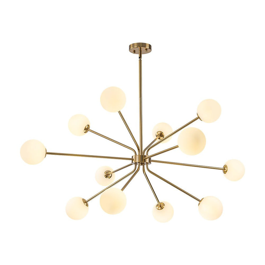 LightFixturesUSA - 12 - Light Brass Firework Opal Glass Globe Sputnik Chandelier - Chandelier - Brass - 