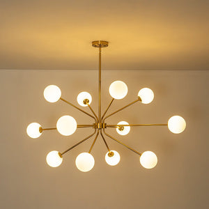 LightFixturesUSA - 12 - Light Brass Firework Opal Glass Globe Sputnik Chandelier - Chandelier - Brass - 