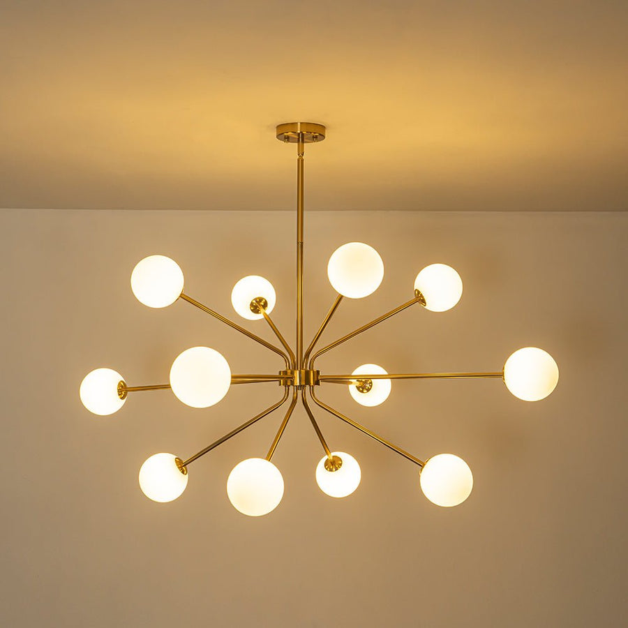 LightFixturesUSA - 12 - Light Brass Firework Opal Glass Globe Sputnik Chandelier - Chandelier - Brass - 
