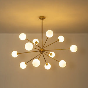 LightFixturesUSA - 12 - Light Brass Firework Opal Glass Globe Sputnik Chandelier - Chandelier - Brass - 