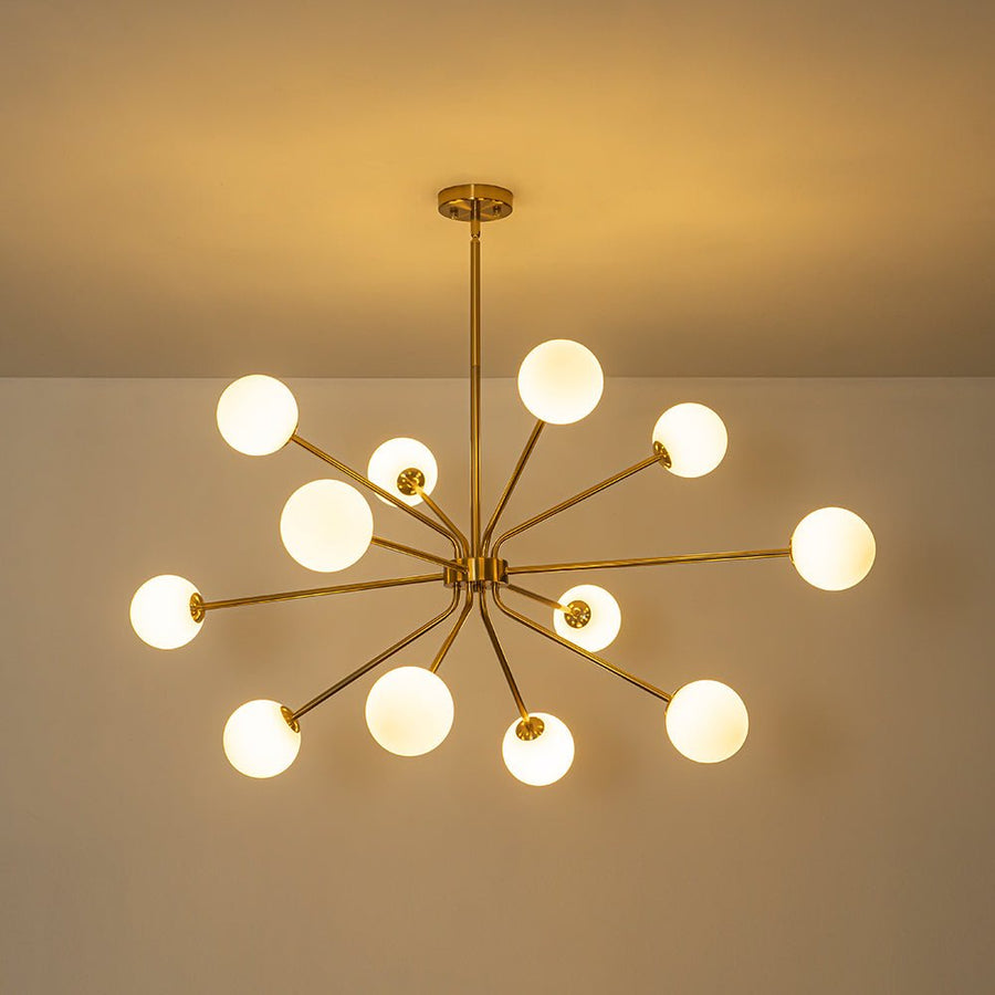 LightFixturesUSA - 12 - Light Brass Firework Opal Glass Globe Sputnik Chandelier - Chandelier - Brass - 