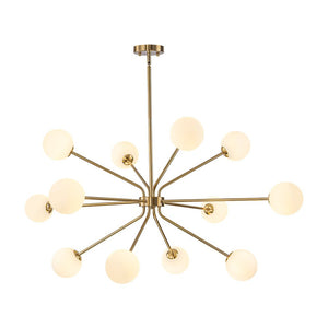 LightFixturesUSA - 12 - Light Brass Firework Opal Glass Globe Sputnik Chandelier - Chandelier - Brass - 