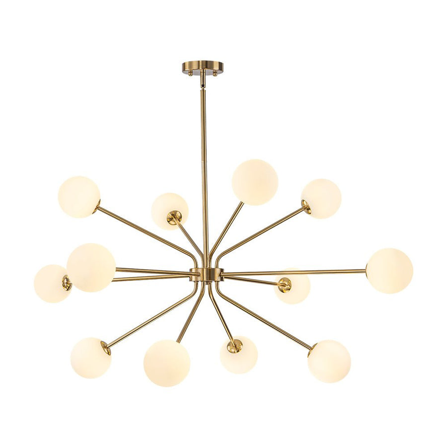 LightFixturesUSA - 12 - Light Brass Firework Opal Glass Globe Sputnik Chandelier - Chandelier - Brass - 