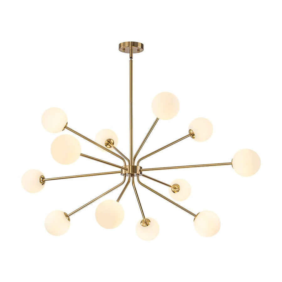 LightFixturesUSA - 12 - Light Brass Firework Opal Glass Globe Sputnik Chandelier - Chandelier - Brass - 