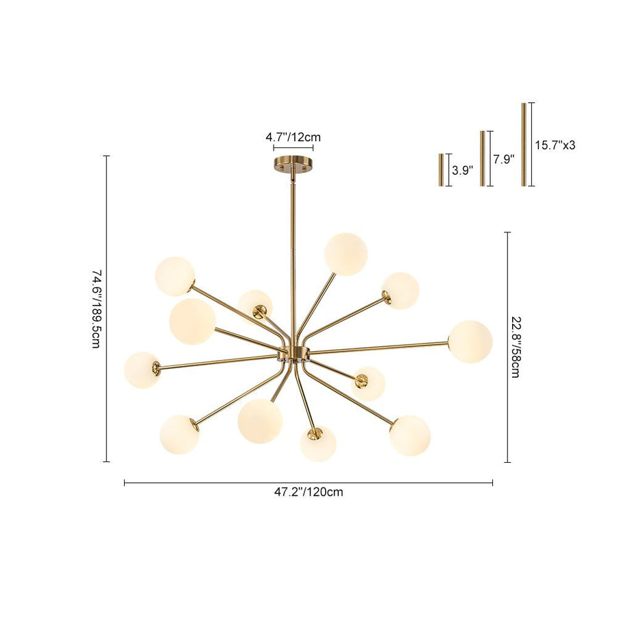 LightFixturesUSA - 12 - Light Brass Firework Opal Glass Globe Sputnik Chandelier - Chandelier - Brass - 
