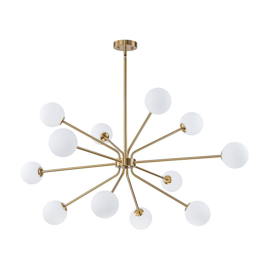 LightFixturesUSA - 12 - Light Brass Firework Opal Glass Globe Sputnik Chandelier - Chandelier - Brass - 