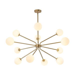 LightFixturesUSA - 12 - Light Brass Firework Opal Glass Globe Sputnik Chandelier - Chandelier - Brass - 