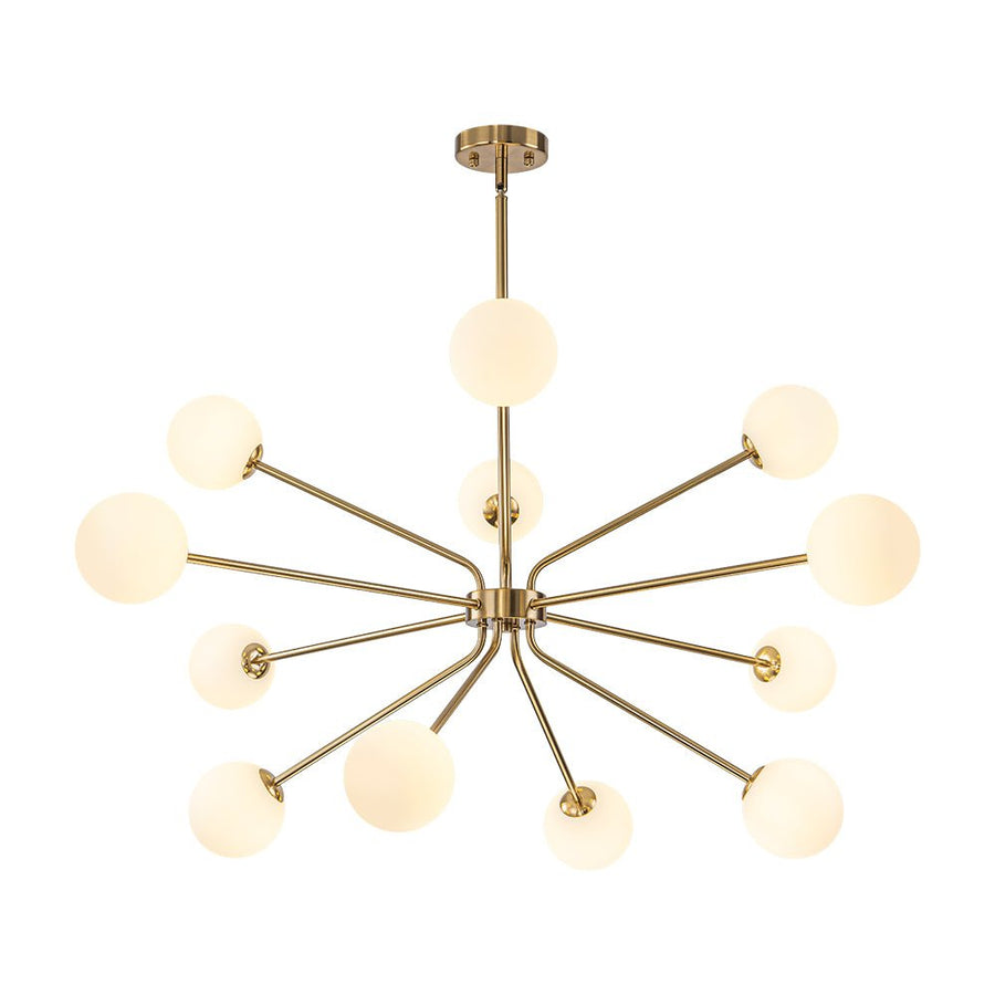 LightFixturesUSA - 12 - Light Brass Firework Opal Glass Globe Sputnik Chandelier - Chandelier - Brass - 