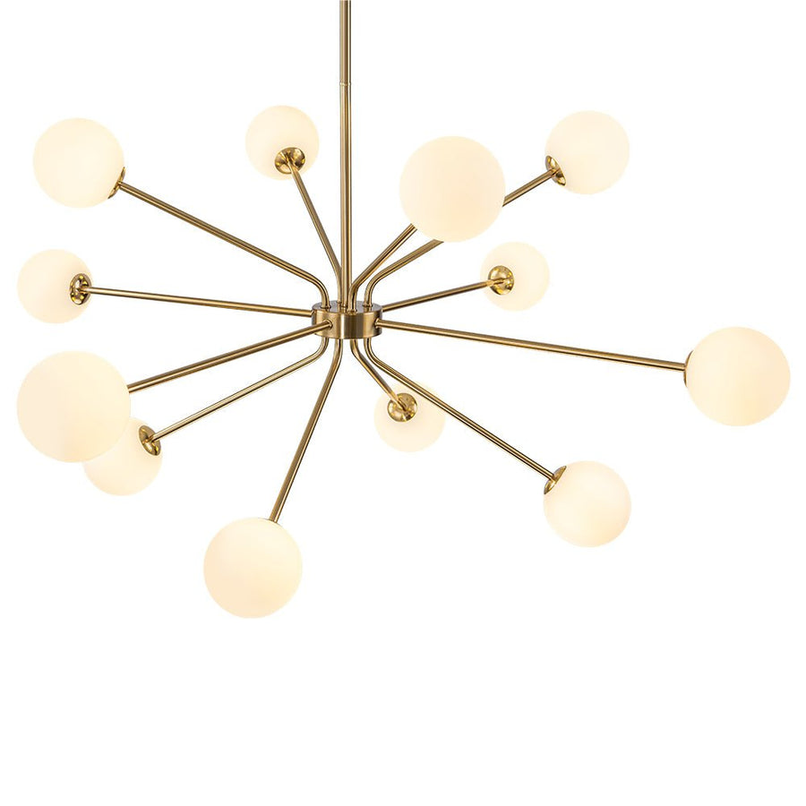 LightFixturesUSA - 12 - Light Brass Firework Opal Glass Globe Sputnik Chandelier - Chandelier - Brass - 