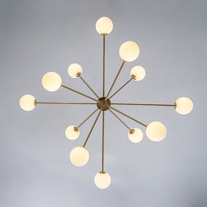 LightFixturesUSA - 12 - Light Brass Firework Opal Glass Globe Sputnik Chandelier - Chandelier - Brass - 
