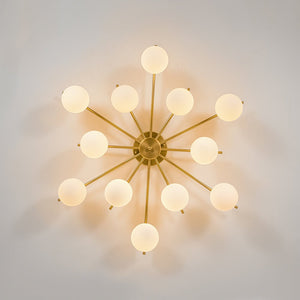 LightFixturesUSA-12-Light Brass Milky Glass Bubble Sunburst Semi Flush Chandelier-Ceiling Light-Brass-