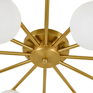 LightFixturesUSA-12-Light Brass Milky Glass Bubble Sunburst Semi Flush Chandelier-Ceiling Light-Brass-