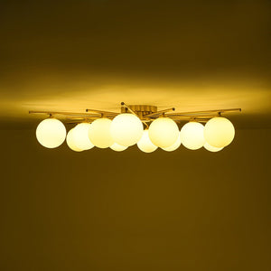 LightFixturesUSA-12-Light Brass Milky Glass Bubble Sunburst Semi Flush Chandelier-Ceiling Light-Brass-