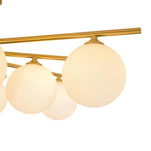LightFixturesUSA-12-Light Brass Milky Glass Bubble Sunburst Semi Flush Chandelier-Ceiling Light-Brass-
