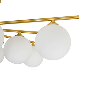 LightFixturesUSA-12-Light Brass Milky Glass Bubble Sunburst Semi Flush Chandelier-Ceiling Light-Brass-